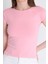 Pembe Bisiklet Yaka Pamuklu Slim Fit Tişört 9190 4