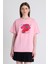Pembe %100 Pamuk Yazı Baskılı Tişört 2150-15M 1