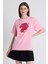 Pembe %100 Pamuk Yazı Baskılı Tişört 2150-15M 2