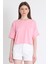 Pembe Cep Detaylı Bisiklet Yaka Crop Tişört 2136M 2