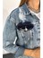 Sagi Jeans Kadın Yırtık Detaylı Basen Boy Klasik Uzun Kot Ceket 2