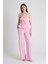 Şeker Pembe Mavi Straplez Bluz ve Geniş Paça Pantolon Ikili Takım 5236 1