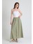 Olive Yeşili Keten Görünümlü %100 Pamuk Düğmeli Midi Etek 3419 1