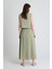 Olive Yeşili Keten Görünümlü %100 Pamuk Düğmeli Midi Etek 3419 5