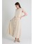 Natural Keten Görünümlü %100 Pamuk Düğmeli Midi Etek 3419 3