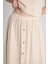 Natural Keten Görünümlü %100 Pamuk Düğmeli Midi Etek 3419 4