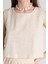 Natural Keten Görünümlü %100 Pamuk Kolsuz Crop Bluz 3419-1 4