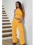 Sarı Örme Kolsuz Sırtı Açık Bel Dar Bluz Pantolonlu Takım 3