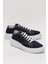 Kadın Rahat Kalıp Kalın Taban Keten Sneakers Lacivert 2