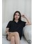 Siyah Düğmeli Şortlu Kısa Kollu Kadın Pijama Takımı 1