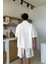 Krem Basic Oversize Kısa Kol Keten Gömlek 2