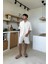 Krem Basic Oversize Kısa Kol Keten Gömlek 3