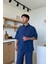 Basic Oversize Kısa Kol Lacivert Keten Gömlek 1