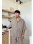 Basic Oversize Kısa Kol Sütlü Kahve Keten Gömlek 1