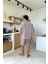 Basic Oversize Kısa Kol Sütlü Kahve Keten Gömlek 4