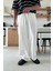 Beyaz Bel Lastikli Keten Baggy Pantolon 1