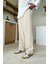 Krem Bel Lastikli Keten Baggy Pantolon 2