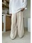 Krem Bel Lastikli Keten Baggy Pantolon 3