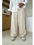 Krem Bel Lastikli Keten Baggy Pantolon 4