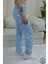 Mavi Kalp Desenli Uzun Kadın Pijama Altı 3