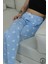 Mavi Kalp Desenli Uzun Kadın Pijama Altı 4