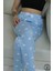 Mavi Kalp Desenli Uzun Kadın Pijama Altı 5