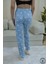 Mavi Kalp Desenli Uzun Kadın Pijama Altı 7