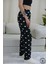 Siyah Kalp Desenli Uzun Kadın Pijama Altı 4