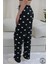 Siyah Kalp Desenli Uzun Kadın Pijama Altı 6