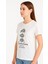 Lupinn Moda Bisiklet Yaka Beyaz Pamuklu Baskılı Kadın Tişört – “les Petits Plaisirs” Paris Tasarımlı 3