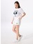 Beyaz Kadın Lastikli Relaxed Nakışlı Sweat Şort F5SL-SHT0366 1