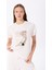 Kırık Beyaz Kadın Bisiklet Yaka Relaxed Baskılı T-Shirt FC5SL-TST0375 1