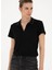 Siyah Kadın Slim Fit Polo T-Shirt Rıno 3