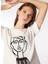 Kırık Beyaz Kadın Basic Baskılı T-Shirt F4WL-TST0370 1
