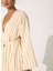 Çizgili Sarı - Beyaz Kadın Kaftan D302 5