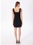 Kare Yaka Düz Siyah Mini Kadın Elbise F4SL-ELB0649 5