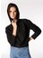 Siyah Kadın Kapüşon Yaka Rahat Crinkle Sweatshirt F4WL-SWT0536 1