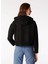 Siyah Kadın Kapüşon Yaka Rahat Crinkle Sweatshirt F4WL-SWT0536 5