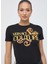 Yuvarlak Yaka Baskılı Siyah Kadın T-Shirt 76HAHG00 2