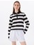 Beyaz Kadın Normal Çizgili Sweatshirt M5SL-SWT1670 4