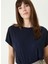 Lacivert Kadın Basic Varaklı T-Shirt 1093058 2