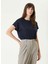 Lacivert Kadın Basic Varaklı T-Shirt 1093058 4