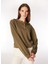Haki Kadın Kapüşon Oversize Düz Sweatshirt F4WL-SWT0563 2