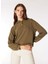 Haki Kadın Kapüşon Oversize Düz Sweatshirt F4WL-SWT0563 3