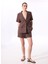 Kahverengi Kadın Relaxed Piliseli %100 Keten Şort F5SL-SHT0369 2