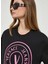 Yuvarlak Yaka Baskılı Siyah Kadın T-Shirt 76HAHG05 2