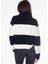 Beyaz Kadın Balıkçı Standart Çizgili Kazak Chunky Loose Hıgh Neck Sweater 3