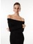 Siyah Kadın Straplez Midi Fitted Fitilli Triko Elbise FC3WL-ELB19 5