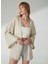 Bej Kadın Düz Yaka Geniş Fit Keten Kaftan D313 1