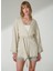 Bej Kadın Düz Yaka Geniş Fit Keten Kaftan D313 2